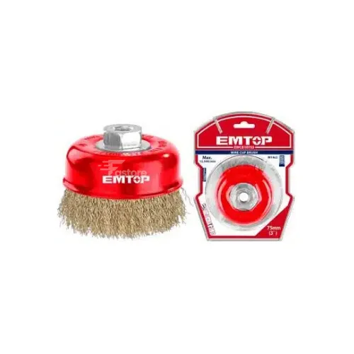 Brosse coupelle métallique EMTOP EWCB11005, brosse métallique pour nettoyage de surfaces métalliques et élimination de rouille, disponible sur Fastore Madagascar