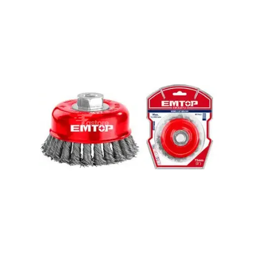 Brosse coupelle métallique EMTOP EWCB20755, brosse métallique pour nettoyage, élimination de rouille et désoxydation des surfaces métalliques, disponible sur Fastore Madagascar