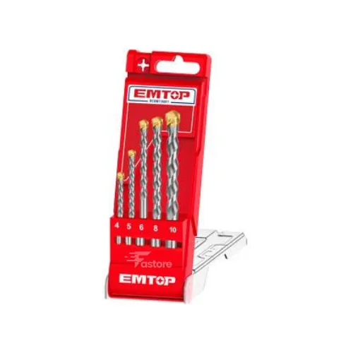 Jeu de forets SDS 5pcs EMTOP ECDB13051, set de forets haute performance pour perçage dans béton et autres matériaux durs, compatible avec outils SDS, disponible sur Fastore Madagascar