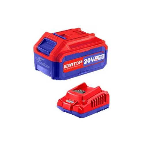 Kit Batterie et Chargeur EMTOP P20S Lithium-Ion ELBCPK1214, batterie rechargeable et chargeur rapide pour outils 20V, disponible sur Fastore Madagascar