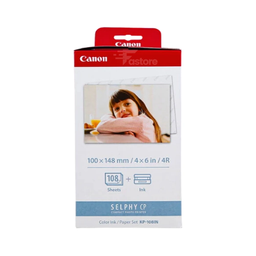 Canon KP-108IN kit de papier photo et encres pour imprimante SELPHY, impression de haute qualité et longue durée.
