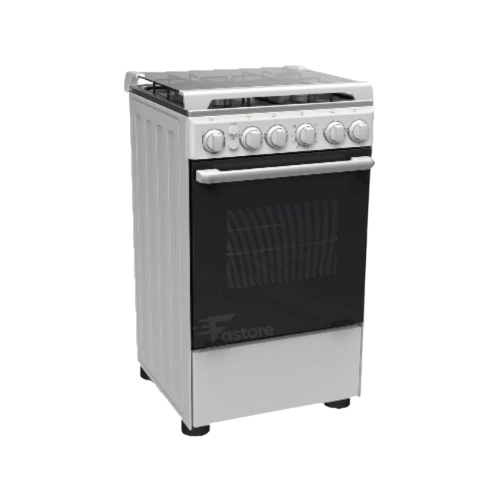 Cuisinière Trust 3 foyers à gaz + 1 foyer électrique noire, 60x60 cm, design moderne et pratique, disponible sur Fastore Madagascar.