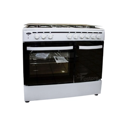 Cuisinière Trust 4 foyers à gaz + 2 foyers électriques, 90x60 cm, en inox, idéale pour une cuisine spacieuse, disponible sur Fastore Madagascar.