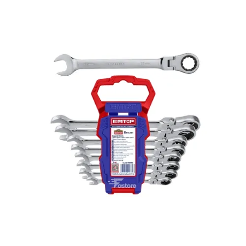Set de 8 clés à cliquet flexible EMTOP ECSS10803 de 8 à 19 mm, outils polyvalents pour un accès facilité aux zones difficiles.