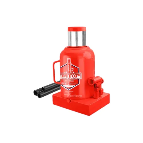 Cric bouteille hydraulique EMTOP 50 tonnes EHJK1501, équipement de levage ultra-puissant pour charges lourdes, disponible chez Fastore Madagascar.