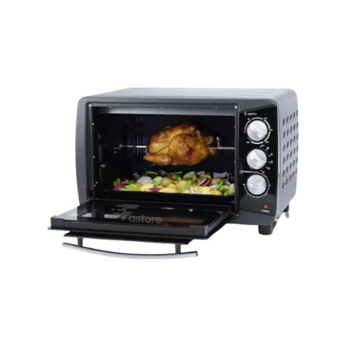 Four Trust 28L avec fonction rotisserie, cuisson uniforme pour viandes et plats à griller.