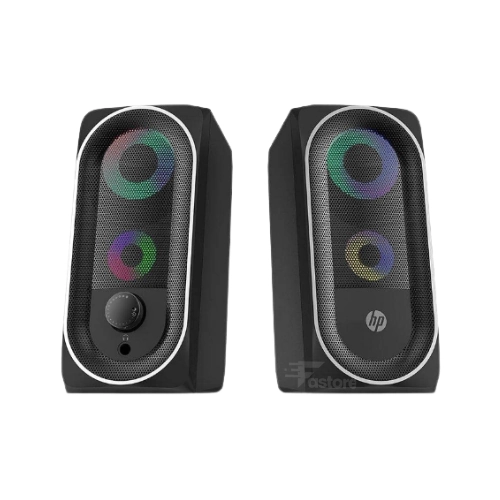 Haut-parleur HP DHE-6001 RGB avec éclairage LED, son puissant et design moderne, parfait pour une expérience audio immersive. Disponible sur Fastore à Madagascar.