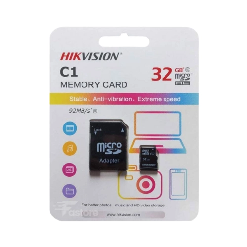 Carte Micro-SD Hikvision 32GB – Stockage rapide et sécurisé pour appareils mobiles, en vente sur Fastore Madagascar.