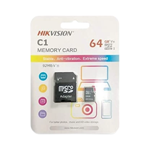 Carte Micro-SD Hikvision 64GB – Stockage rapide pour smartphones, caméras et tablettes, disponible sur Fastore Madagascar.