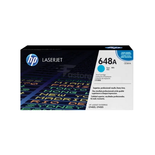 Toner HP 648A Cyan, cartouche de toner HP originale pour des impressions nettes et vibrantes en cyan.