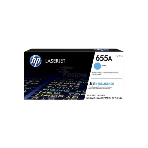 Toner cyan HP 655A, cartouche de toner de haute qualité pour imprimantes HP, pour des impressions précises et éclatantes en couleur.