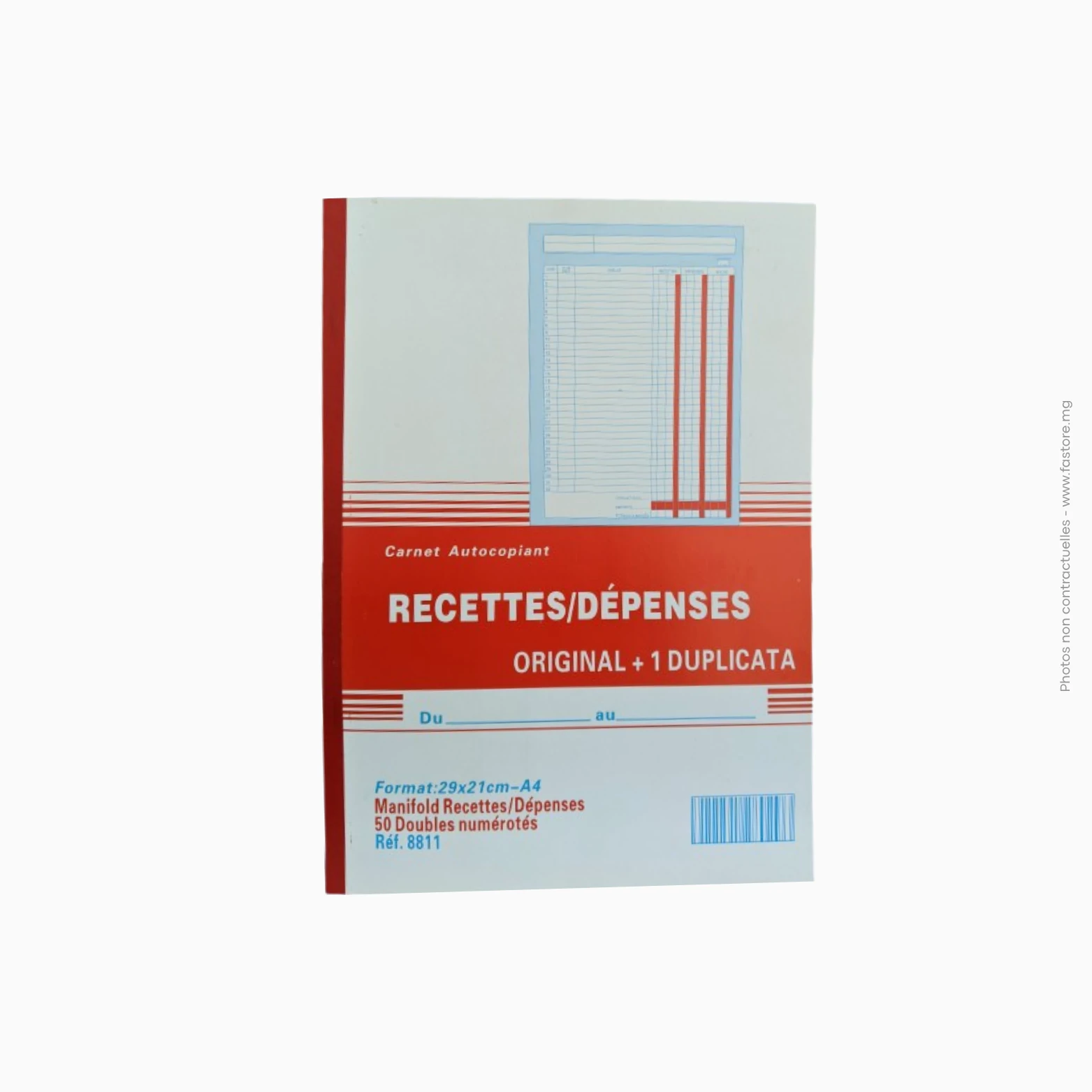 Carnet de recettes et de dépenses A4 + 1 (21x29), 50 Dupli numérotés, Ref A-591, 8811 Carnet de recettes et dépenses A4 dupli numéroté | Réf A-591 / 8811 – Image 1