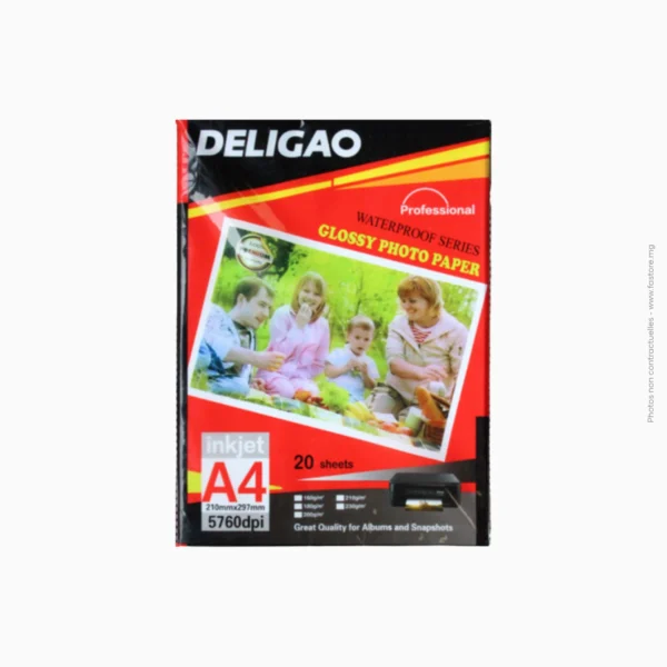 Paquet de 20 feuilles papier photo A4 deligao waterproof | Ref A-225
