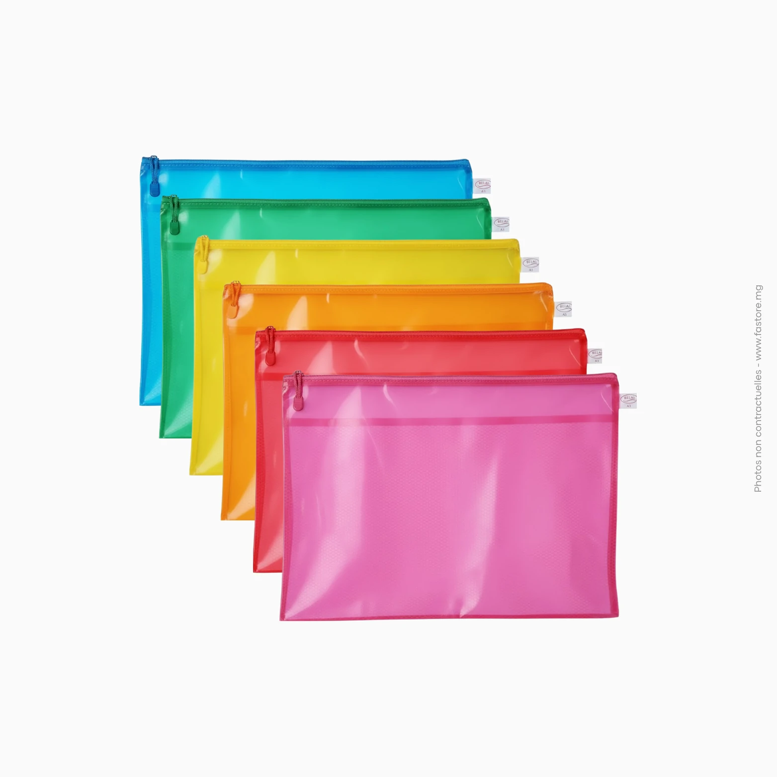 Pochette en plastique (bleu, vert, jaune, orange, rouge, rose), Ref A-161 Pochette porte-document en plastique multicolore | Ref A-161 – Image 1