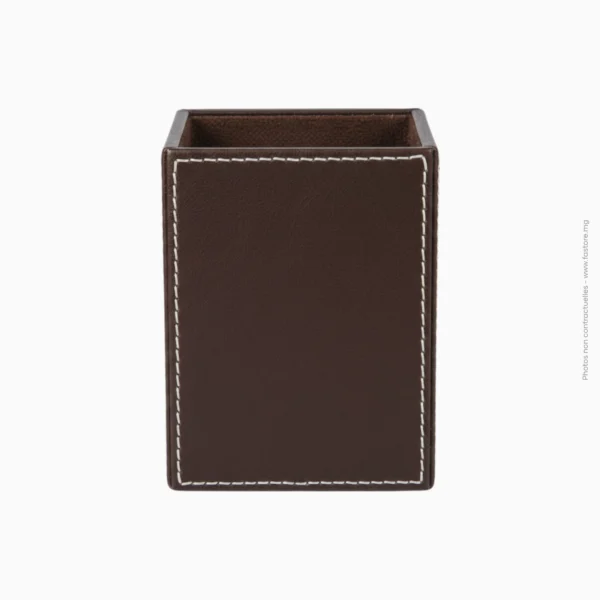 Pot à stylos en simili cuir marron foncé | Réf A-343