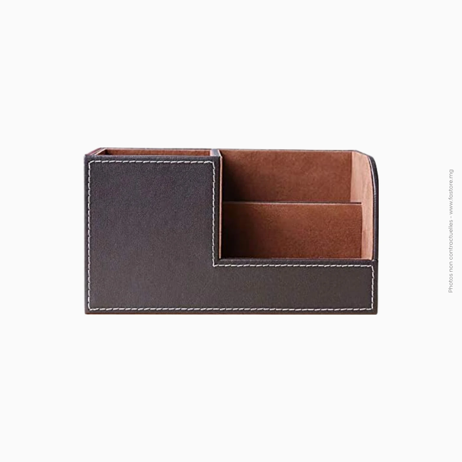 Rangement à 3 compartiments MM pour bureau, en simili cuir (noir, marron), Ref A-344, Organisateur de bureau 3 compartiments en simili cuir moyen modèle (MM) | Réf A-344 – Image 1
