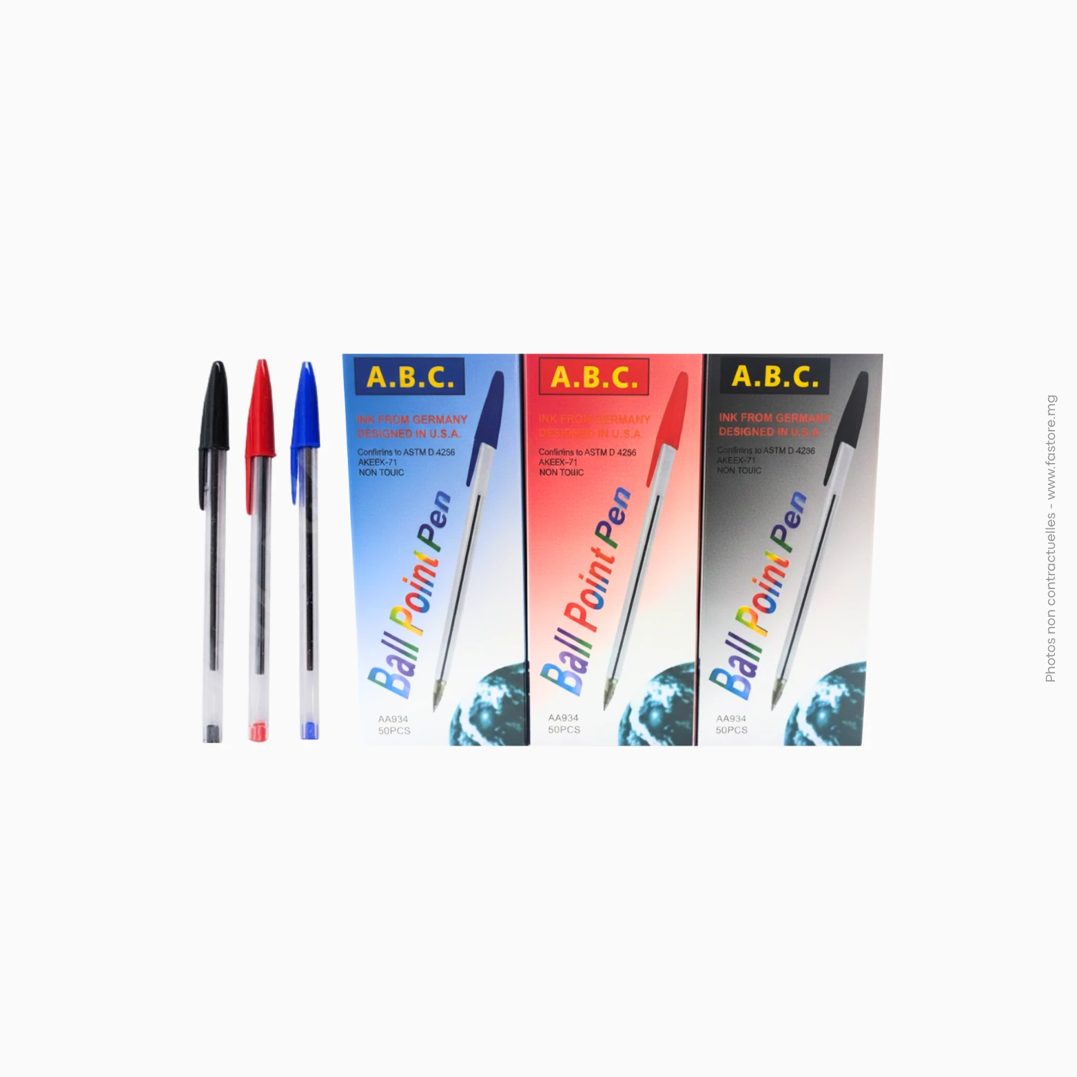 STYLOS ABC B=50 AA-689 BLEU-NOIR-ROUGE Stylos à bille ABC B=50 | AA-689 – Image 1