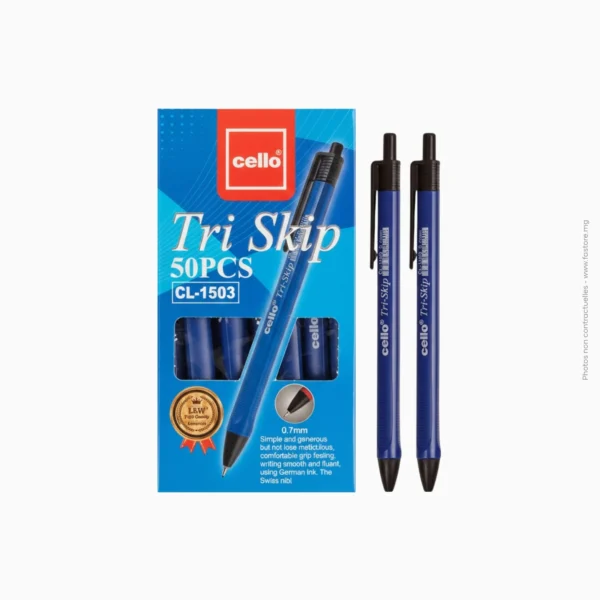 Stylo à bille rétractable bleu 0.7 mm cello tri skip | Réf A-554 / CL-1503