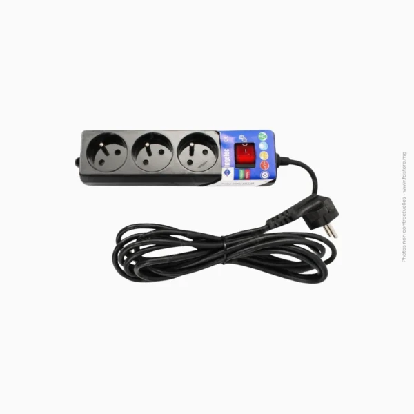Bloc multiprise 3 prises avec interrupteur, câble 1m | Ingelec Mod. 2 Noir