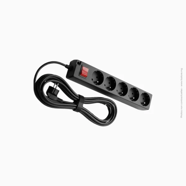 Bloc multiprise 5 prises avec interrupteur, câble 1m | Ingelec Mod. 2 Noir