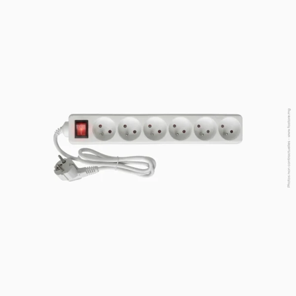 Bloc multiprise 6 prises avec interrupteur, câble 1m | Ingelec Blanc
