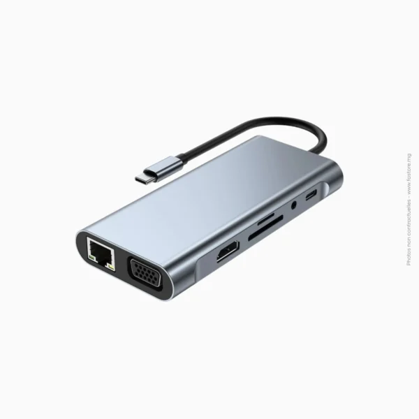 Hub Type-C 11-en-1 avec HDMI, VGA et Audio | Générique