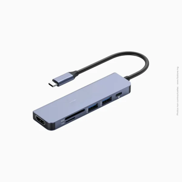 Hub Type-C 6-en-1 avec HDMI et SD/Micro SD | Générique