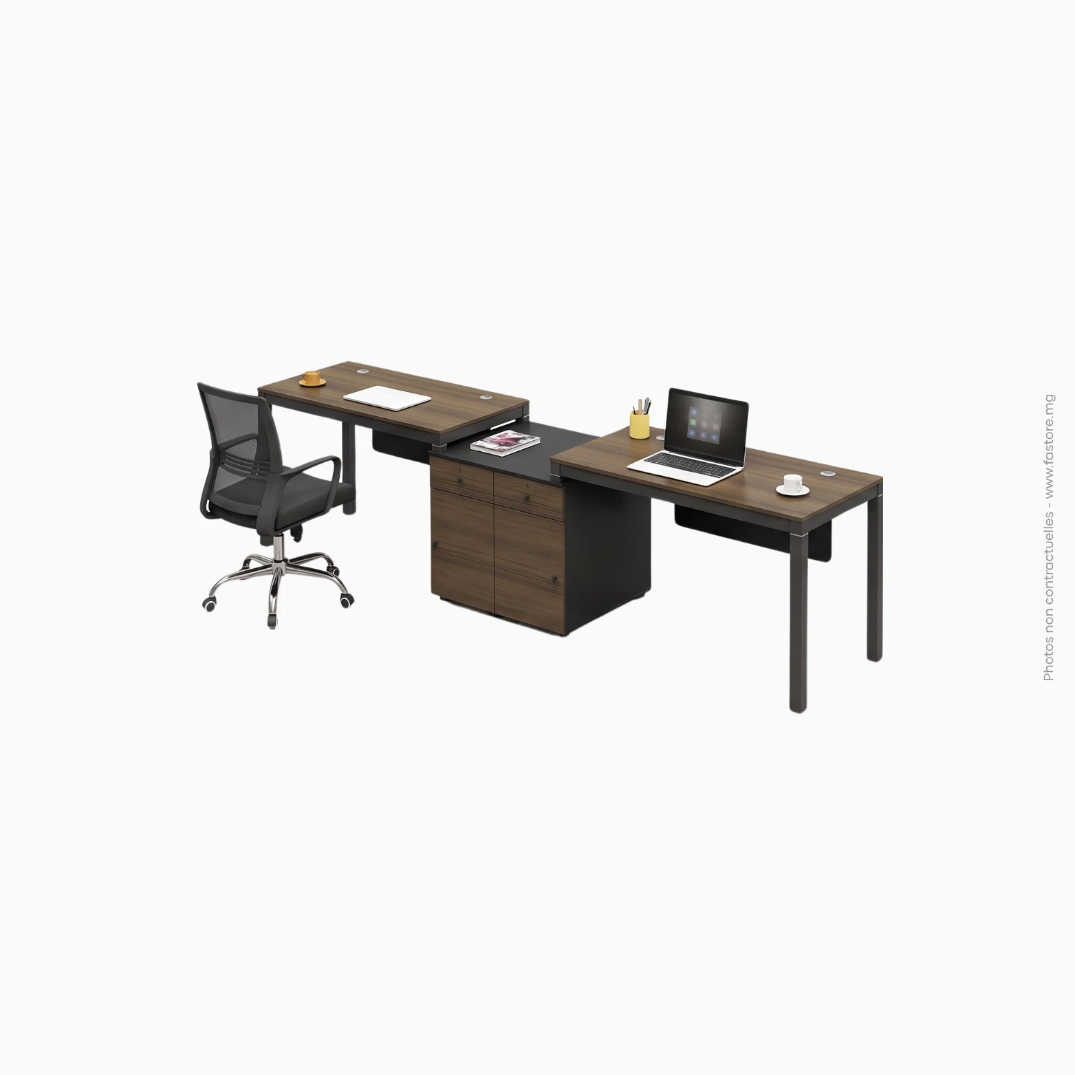 Table de bureau en me╠ülamine _ me╠ütal Re╠üf _ D-335 Table de bureau en mélamine et métal avec caisson | D-335 – Image 1